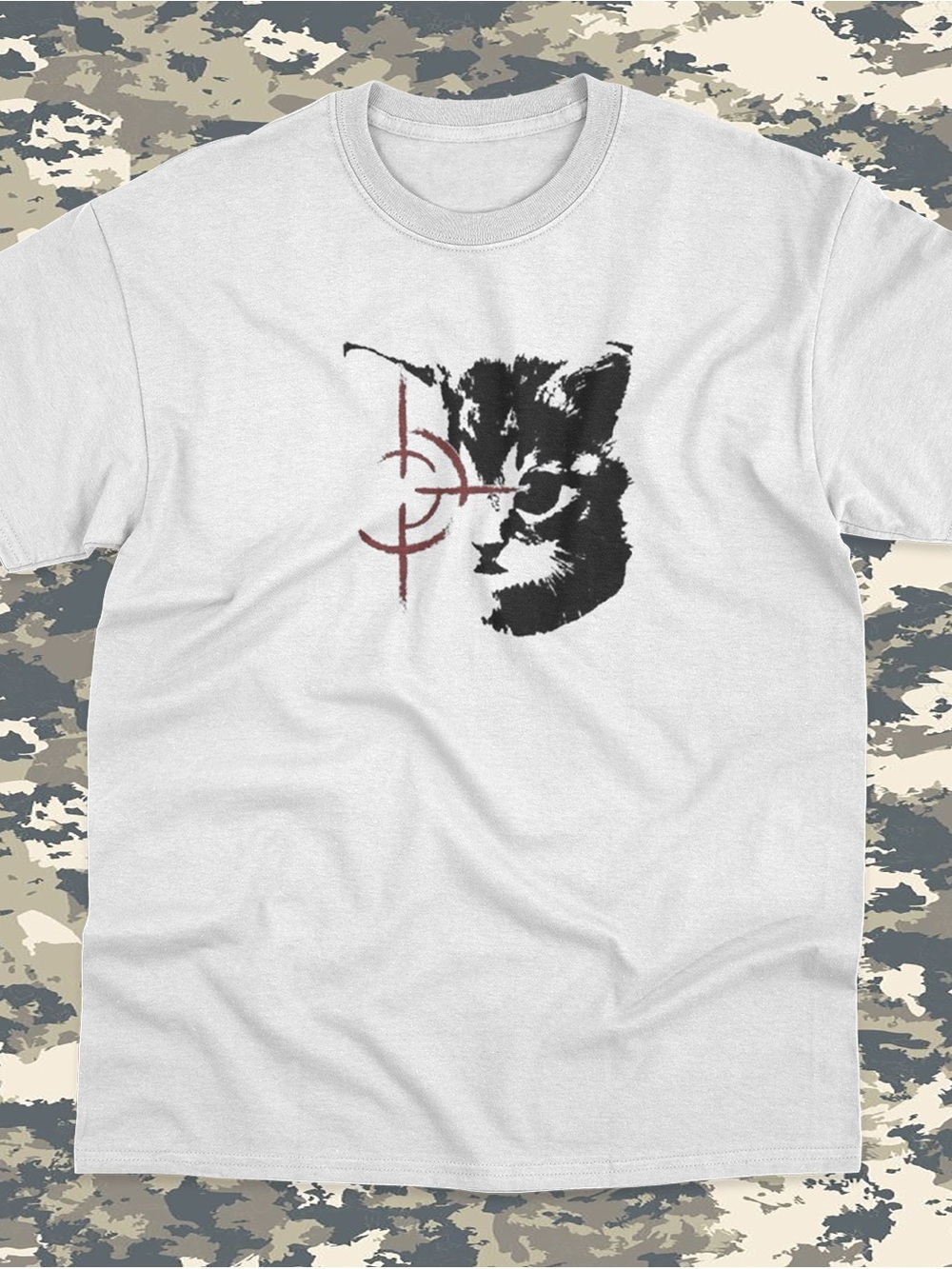 White Cat Graphic Tee with Red Accent - Brand